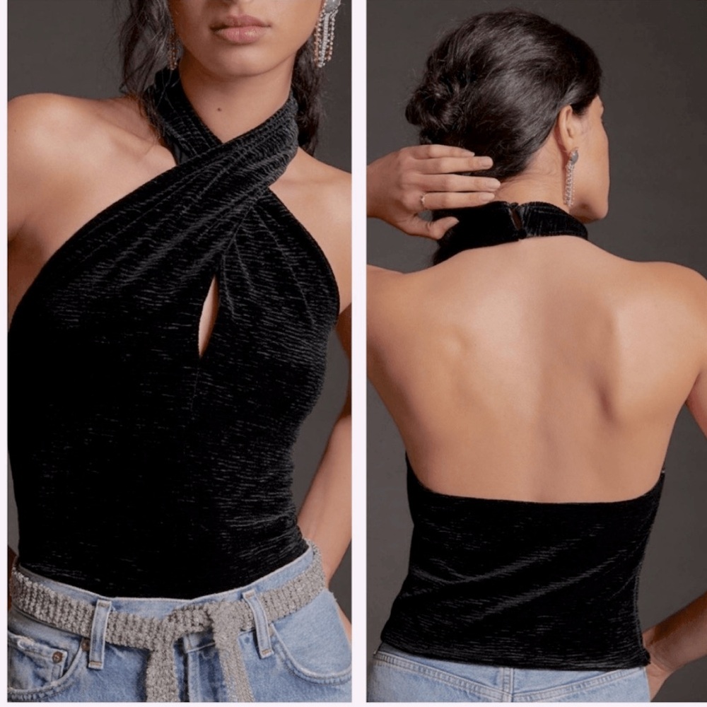 Anthropologie Dolan left coast collection | Velvet Halter Top in Black | Sizs M